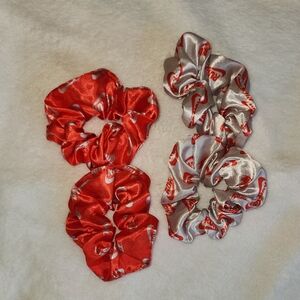 NIKE Red and Silver Satin Scrunchies Set